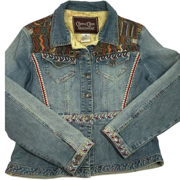 Cripple Creek Ranchwear Denim Jacket Embroidered Aztec CW8612 Women's Medium - Picture 10 of 16
